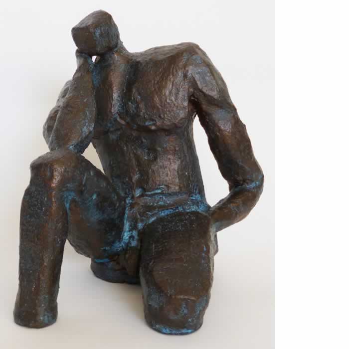 Contemplate - for sale Fired ceramic, painted bronze, patina, wax - H 23 x W 32 x D 28 cm
