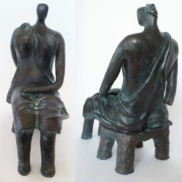 Figure draped (on Pedestal) Fired ceramic , painted bronze , patina and wax - 37 H x 19 W x 26 D cm