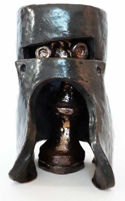 Helmut Head Ned (Henry Moore meets Ned Kelly) for sale Fired Ceramic and Glace - H 28 x W 16 W x D 19cm