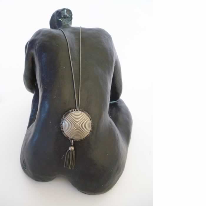Woman with Necklace - SOLD Fired ceramic, painted bronze, patina, vintage jewellery, wax - H20 x W 24 x D 20 cm